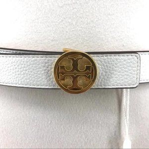 BNWT Tory Burch White Leather 1" Reversible Leather White/Natural IvoryGold Belt